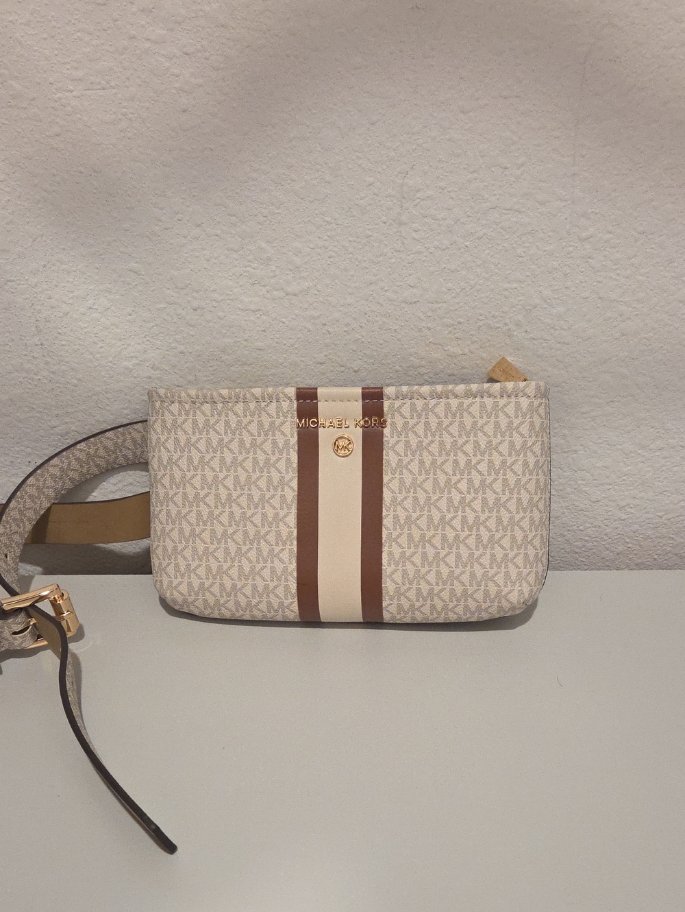 Michael Kors Beige and Brown Logo Stripe Crossbody / Belt Bag